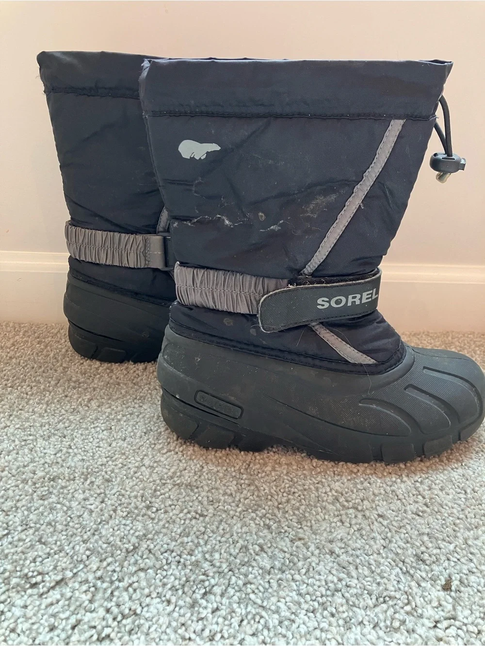 Sorel Kids Black and Gray Insulated Snow Boots